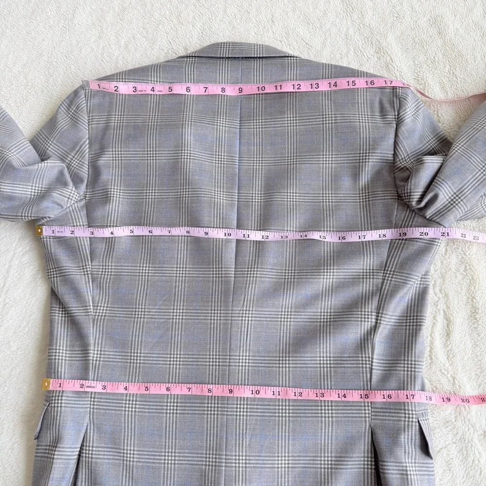 Brooks Brothers 1818 Reda Wool Plaid Gray Blue Long Sleeve Blazer 40R
